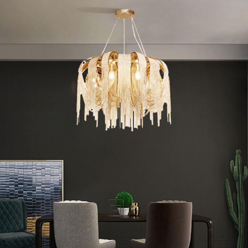 Modern Luxury Iron Aluminum Chain Tassel 6/8/10/12/15 Light Chandeliers For Hallway