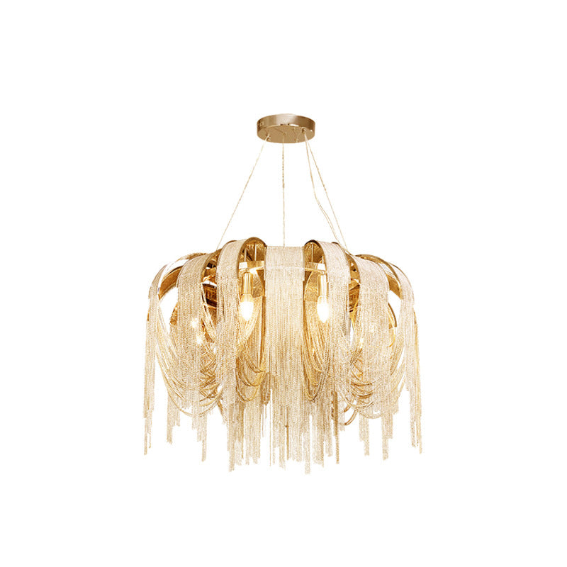 Modern Luxury Iron Aluminum Chain Tassel 6/8/10/12/15 Light Chandeliers For Hallway