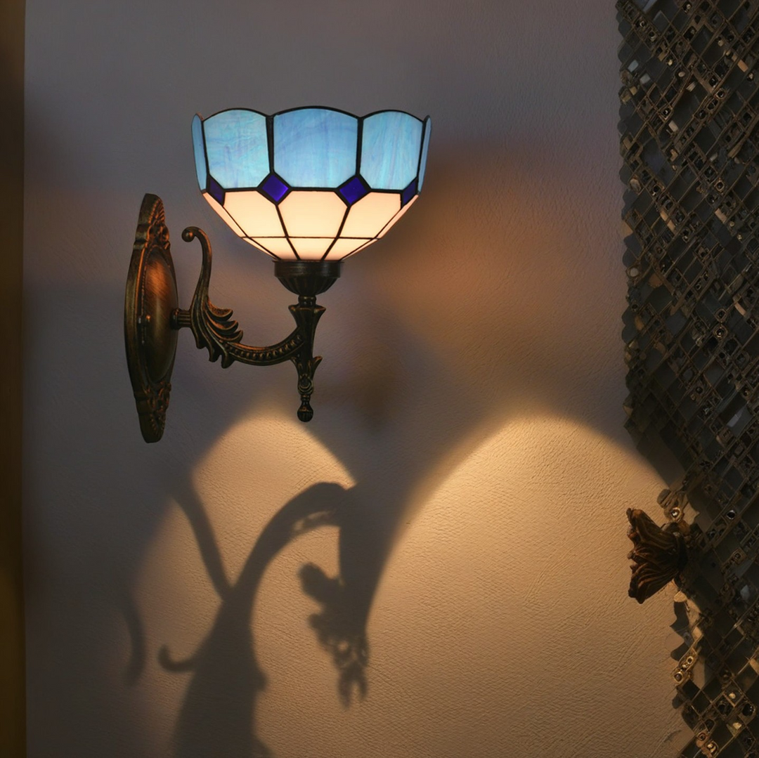 Applique murale en verre à demi-cercle traditionnel Tiffany 1 lumière pour chambre 