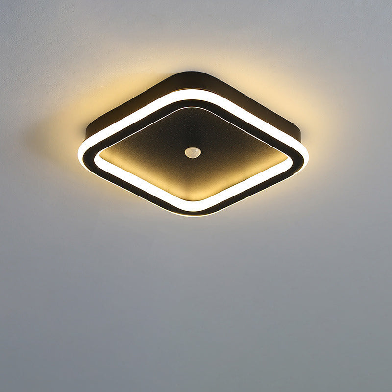 Plafonnier LED en fer aluminium PVC à montage affleurant rhombique rond minimaliste moderne pour salon 