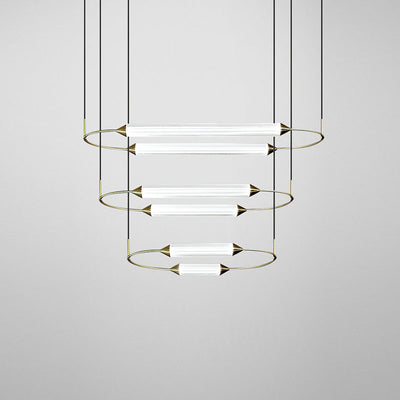Zeitgenössische industrielle Streifen elliptische Eisen Glas LED Pendelleuchte für Esszimmer 