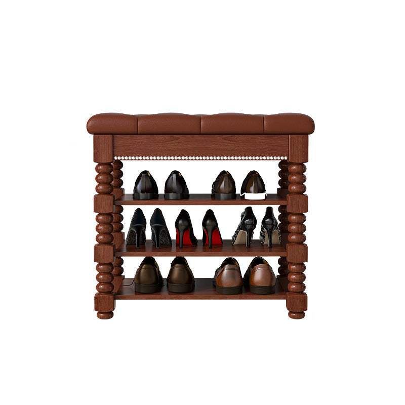 Contemporary Scandinavian Rectangular PU Leather Rubberwood Plywood Shoe Storage 3-Shelf For Entryways