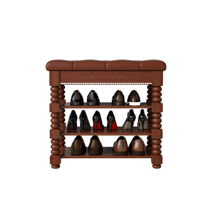 Contemporary Scandinavian Rectangular PU Leather Rubberwood Plywood Shoe Storage 3-Shelf For Entryways