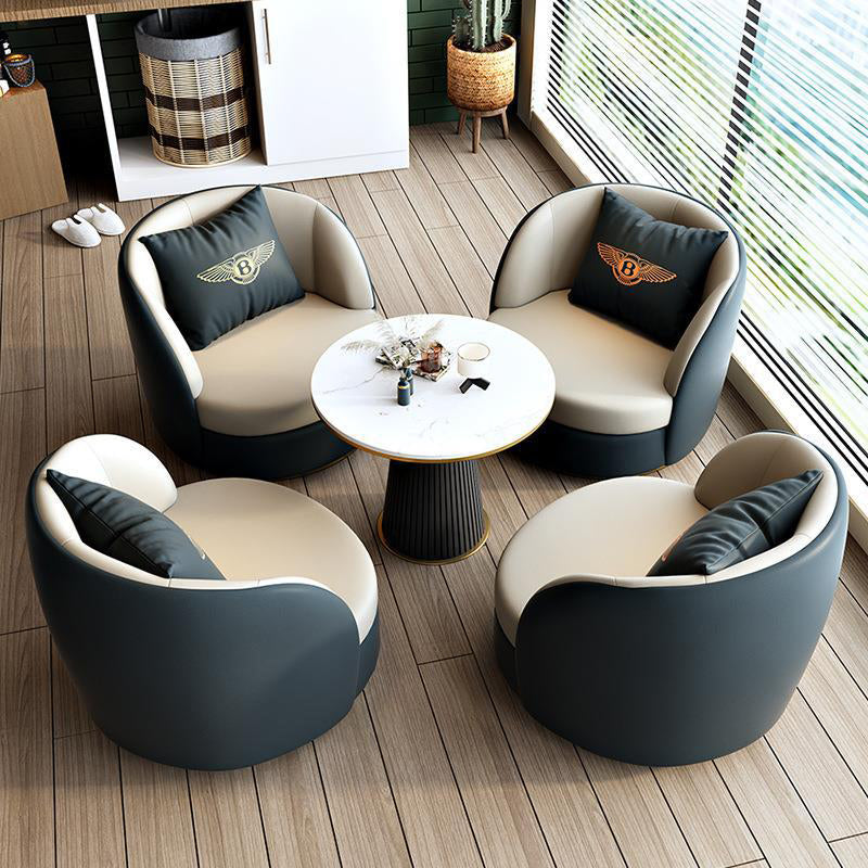 Modern Luxury Round Cat Scratch Leather Upholstered Swivel Accent Chair Backrest Armrest For Living Room