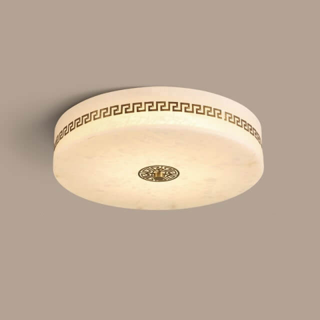 Modern Chinese Marble Round Copper Texture LED Flush Mount Ceiling Light