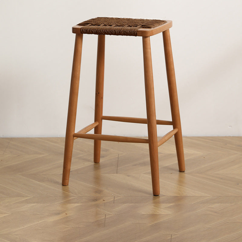 Tabouret de bar rectangulaire en corde tissée en bois traditionnel japonais pour salle à manger 
