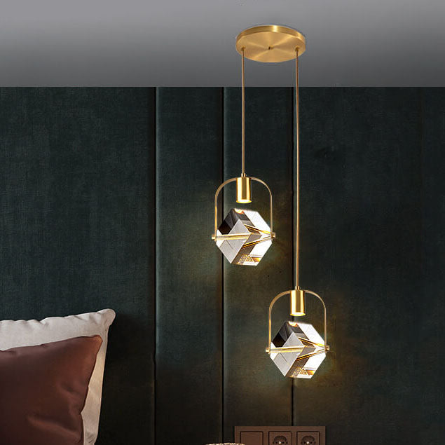 Modern Simple Iron Copper Square Circle Long Line 2-Light Chandelier