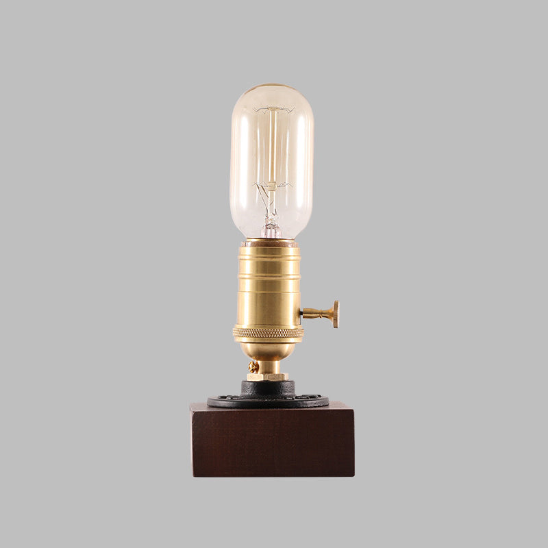 Contemporary Retro Square Base Elliptical Bulb Aluminium Copper Walnut 1-Light Table Lamp For Bedside
