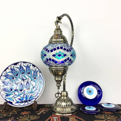 Moroccan Vintage Handmade Stained Glass Jar Swan 1-Light Table Lamp