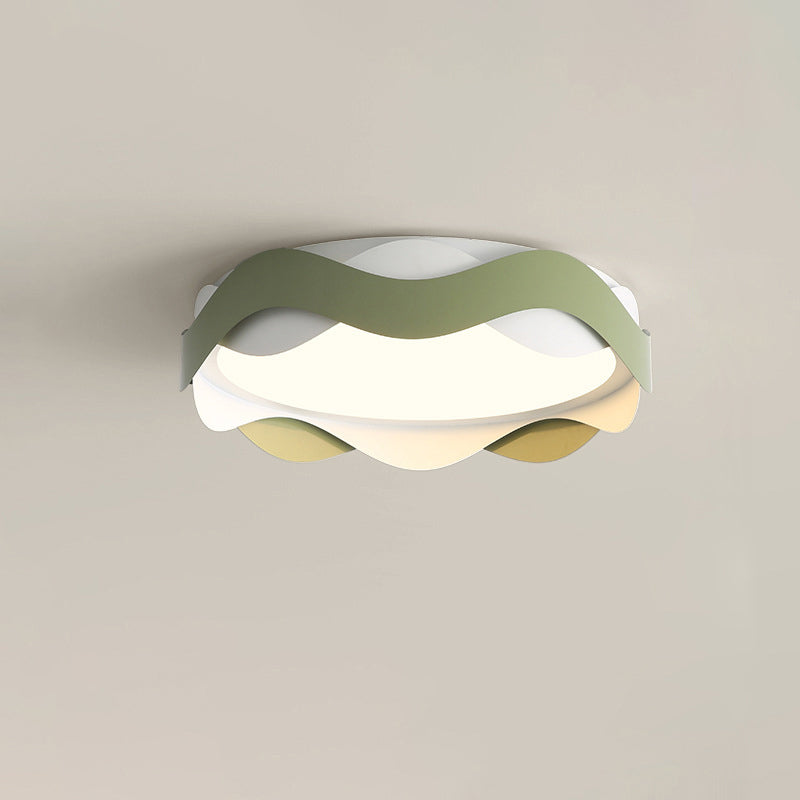 Luz de techo empotrada LED de hierro acrílico redonda con ondas de crema creativa contemporánea para sala de estar 