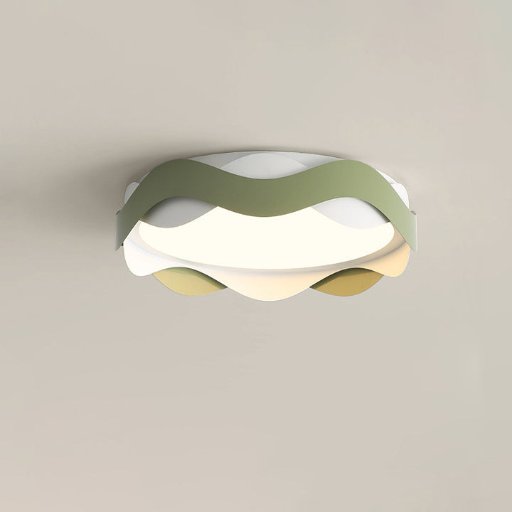 Luz de techo empotrada LED de hierro acrílico redonda con ondas de crema creativa contemporánea para sala de estar 