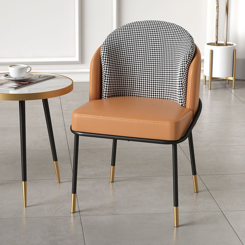 Contemporary Nordic PU Leather Fabric Iron Sponge Square Wraparound Dining Chair Backrest For Living Room