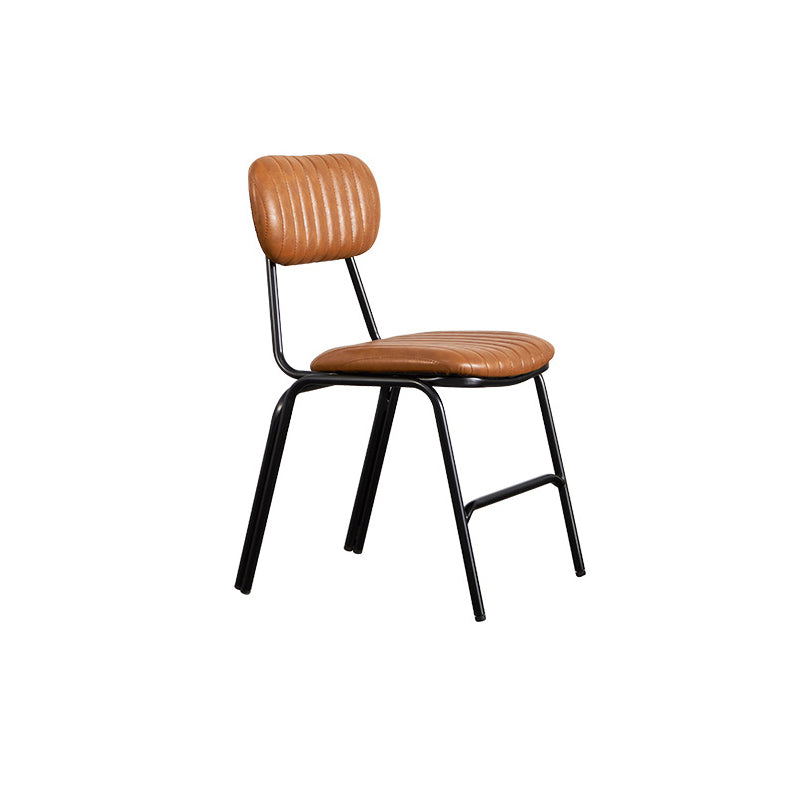 Chaise de salle à manger contemporaine en cuir industriel avec dossier et repose-pieds en fer carré à rayures elliptiques 