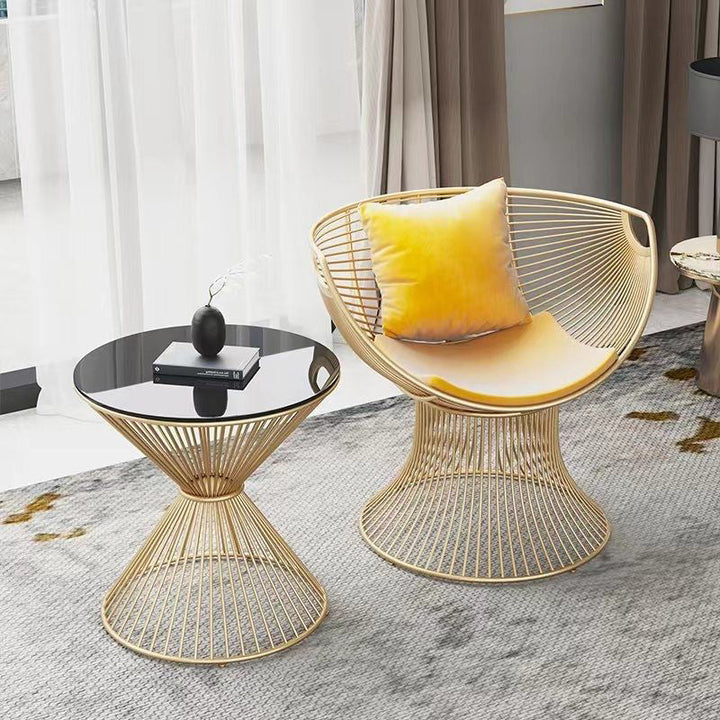 Modern Luxury Oval Curved Upholstered Iron Velvet Chair For Living Room