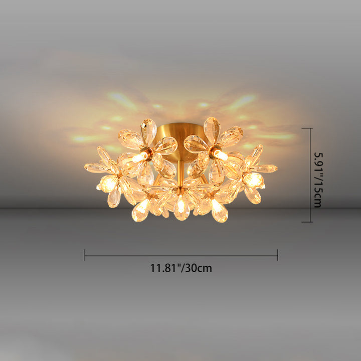 Moderne minimalistische Blume Messing Kristall 3/5/6/7 Licht Unterputz Deckenleuchte für Wohnzimmer 