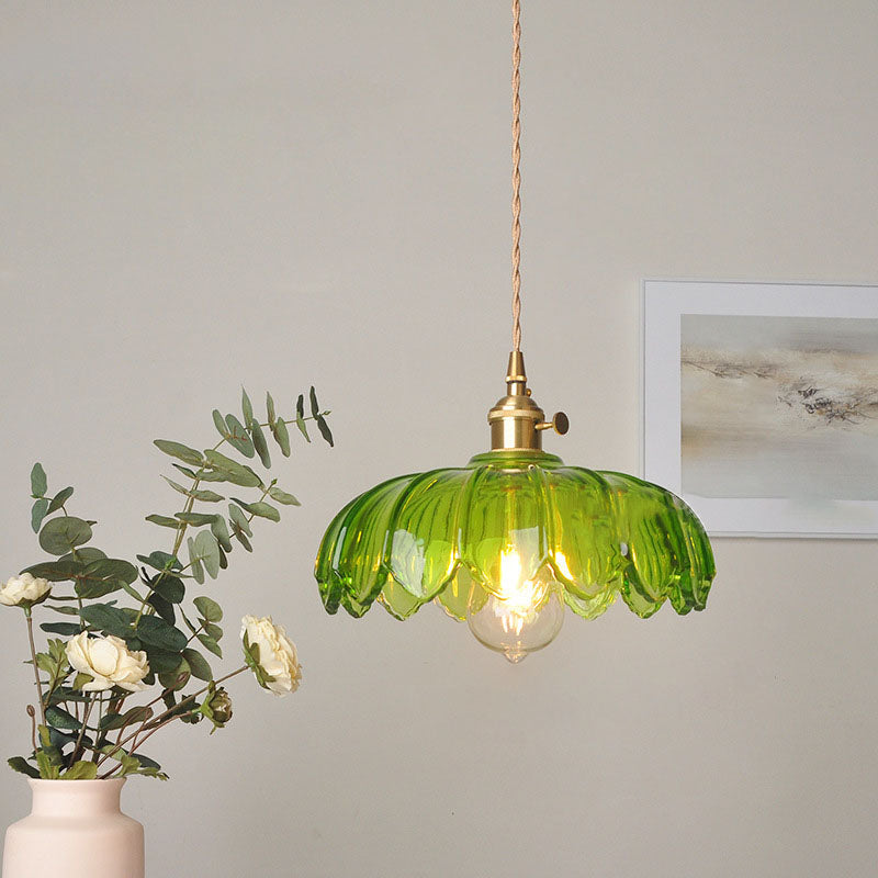 Moderne Art Deco Sonnenblume Lotusblatt Glasschirm Messing 1-flammige Pendelleuchte für Wohnzimmer 
