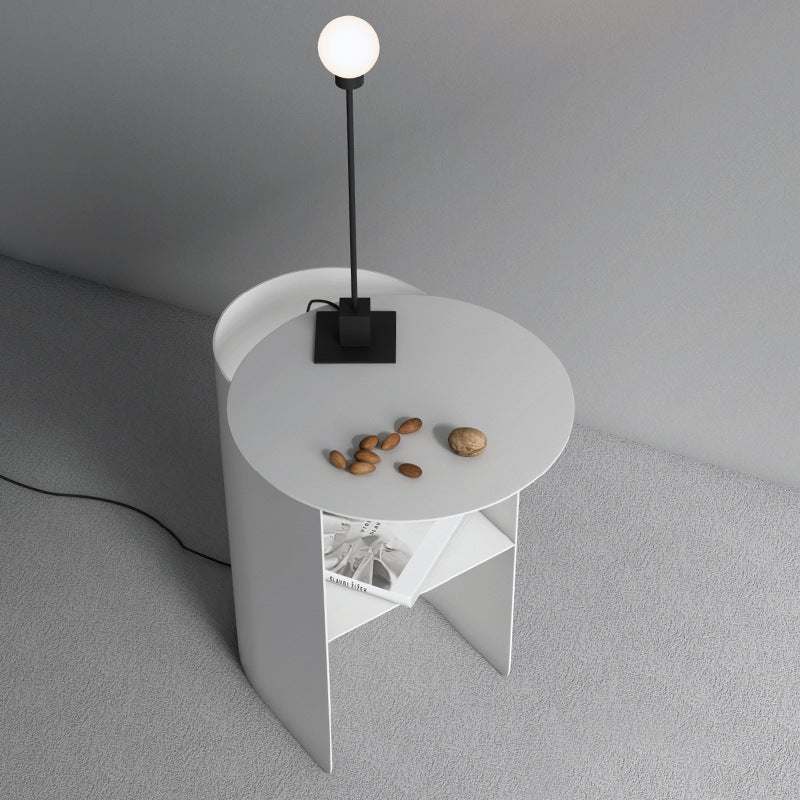 Mesa Auxiliar Moderna Minimalista Redonda Rectangular en Forma de T de Hierro y Acero Inoxidable con 1 Almacenamiento para Dormitorio 