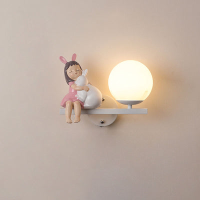 Contemporary Creative Kids Girls Unicorn Orb Resin Iron Glass 1-Light Wall Sconce Lamp For Bedroom