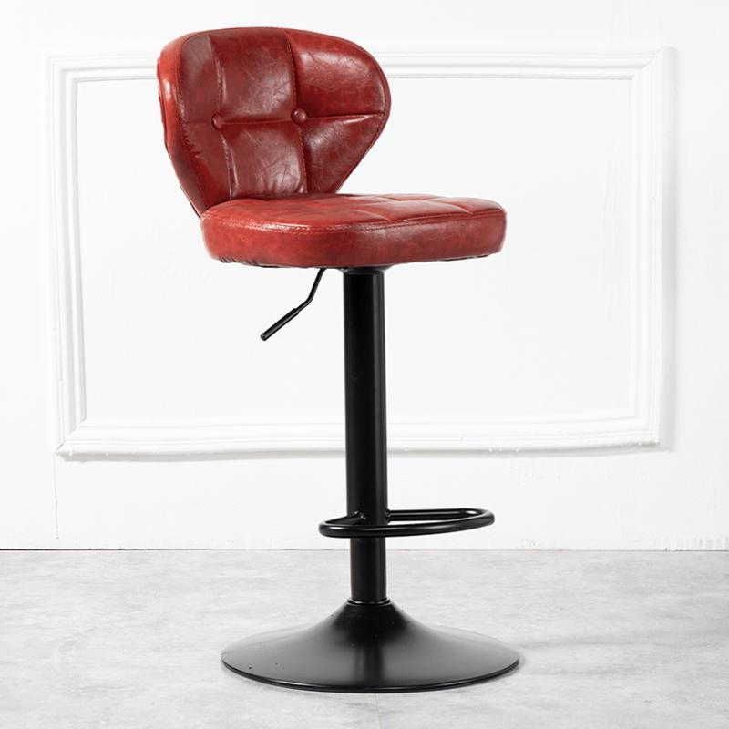 Tabouret de bar métallique carré minimaliste moderne en cuir ciré huilé avec dossier sans accoudoirs pour salle à manger 