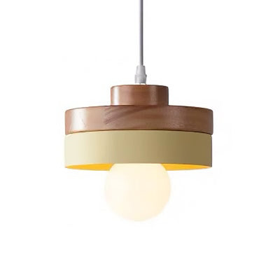 Moderne minimalistische Macaron Square Eisen Holz 1-Licht Pendelleuchte für Wohnzimmer 