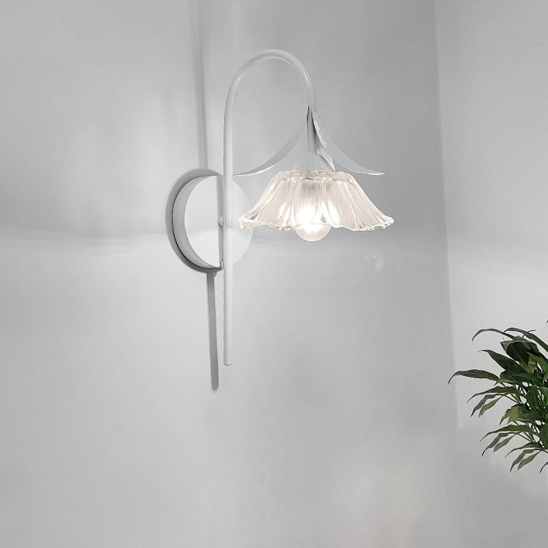 Zeitgenössische kreative Eisen Lotus Blume Glas Schatten Kristall 1-Licht Wandleuchte Lampe für Wohnzimmer 