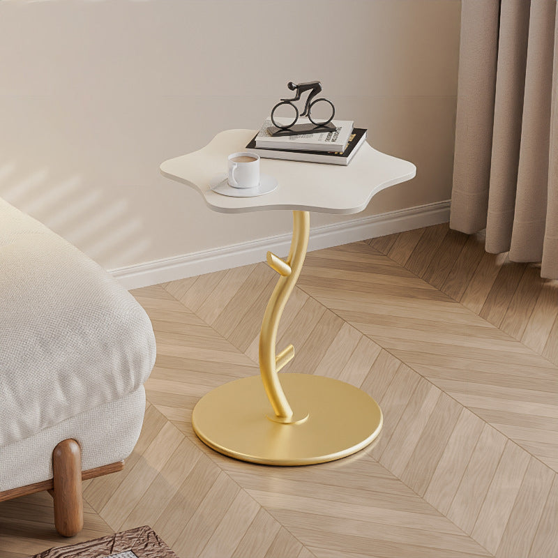 Contemporary Creative Clouds Rock Slab Tempered Glass Carbon Steel End Table 1-Tier For Bedroom