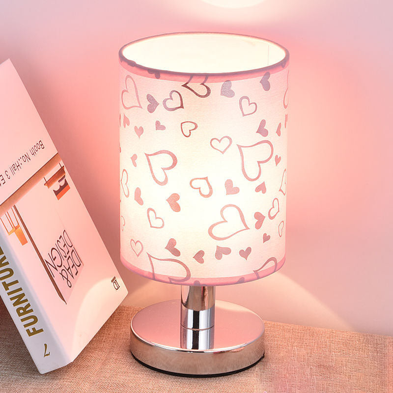 Moderne Art Deco Runde Hardware Stoff 1-Licht Tischlampe für Schlafzimmer 