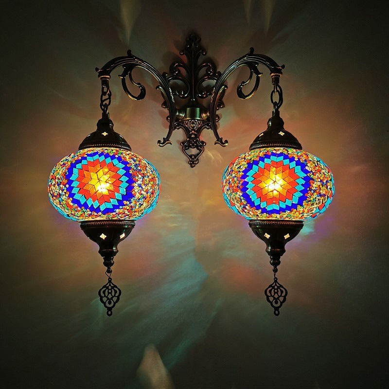 Applique murale à 2 lumières en verre teinté Tiffany décoratif lanterne matériel 