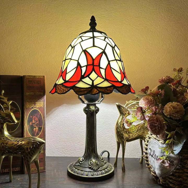 Traditional Tiffany Alloy Glass Dome Flower 1-Light Table Lamp For Bedside