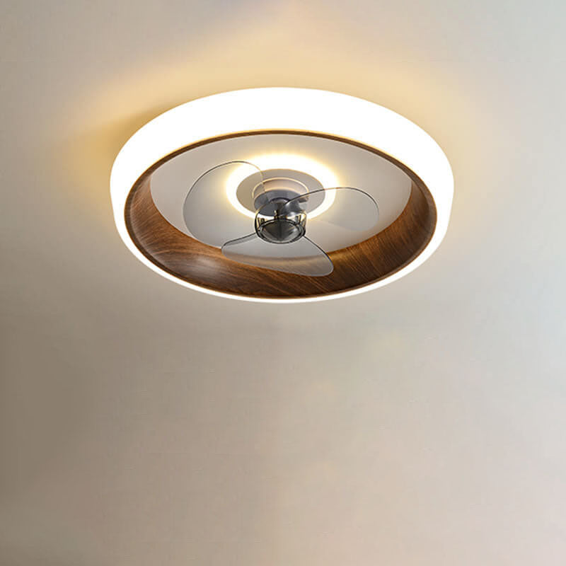 Nordic Minimalist Round  Acrylic Wood Grain LED Flush Mount Ceiling Fan Light