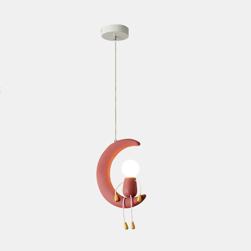 Suspension 1 Lumière pour Chevet en Résine de Fer et Verre avec Poupée Lune Contemporaine pour Enfants Nordiques 