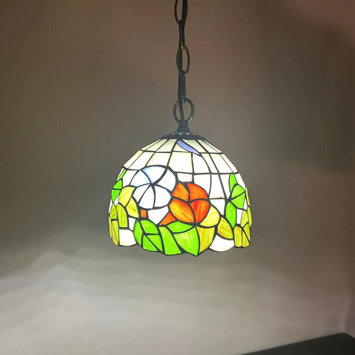 Traditionelle Tiffany Runde Kuppel Petunia Barock Zink Buntglas 1-Licht Pendelleuchte für Wohnzimmer 