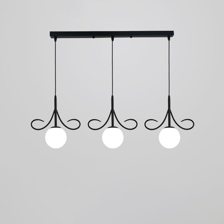 Lustre à 3 lumières en fer et verre avec barbes nordiques contemporaines pour salle à manger 
