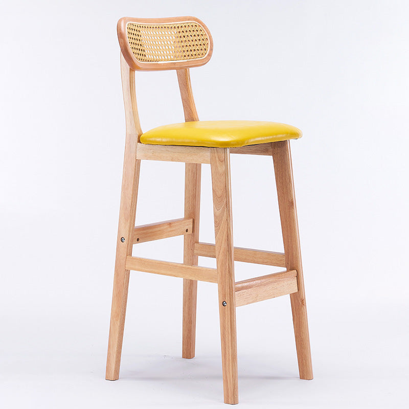 Tabouret de comptoir moderne minimaliste en cuir PU avec rotin rembourré en bois de caoutchouc, dossier ouvert, repose-pieds pour cuisine 