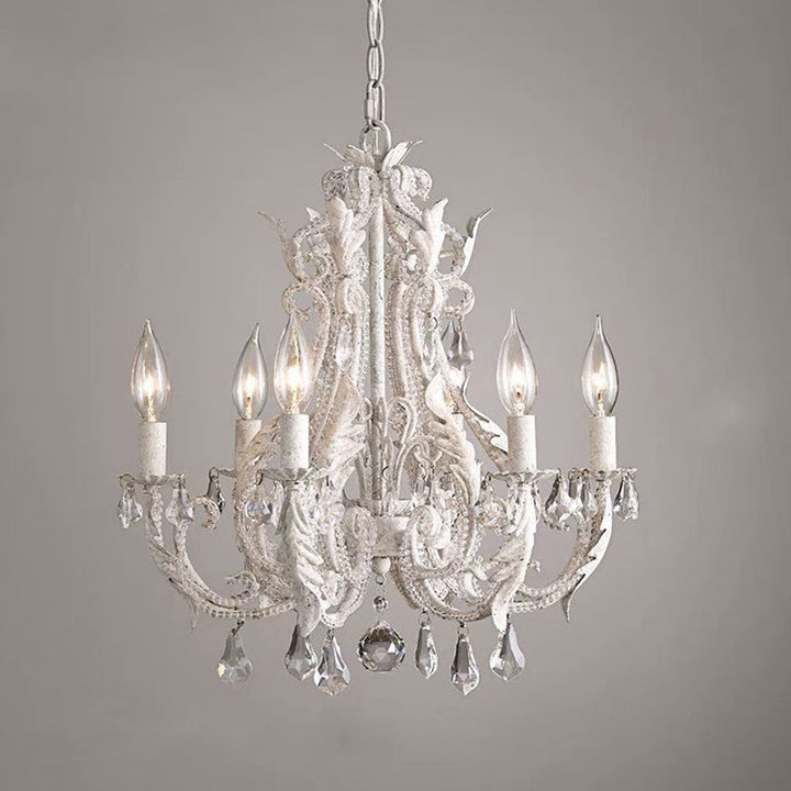 Contemporary Scandinavian Candle Iron Crystal 6-Light Chandelier For Living Room