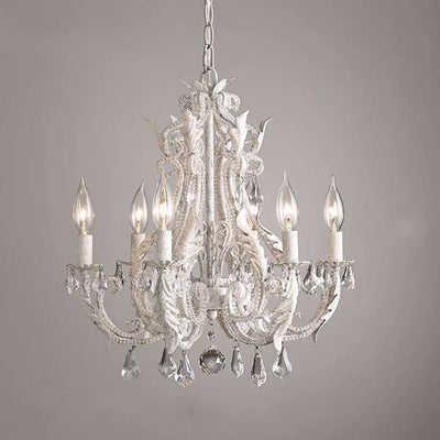 Contemporary Scandinavian Candle Iron Crystal 6-Light Chandelier For Living Room