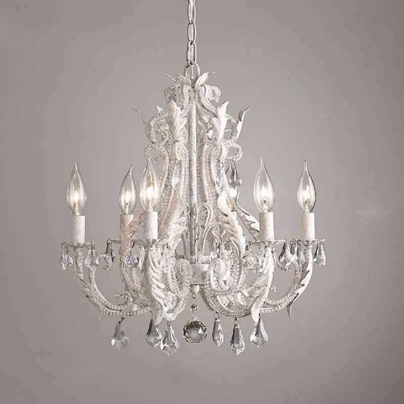 Contemporary Scandinavian Candle Iron Crystal 6-Light Chandelier For Living Room