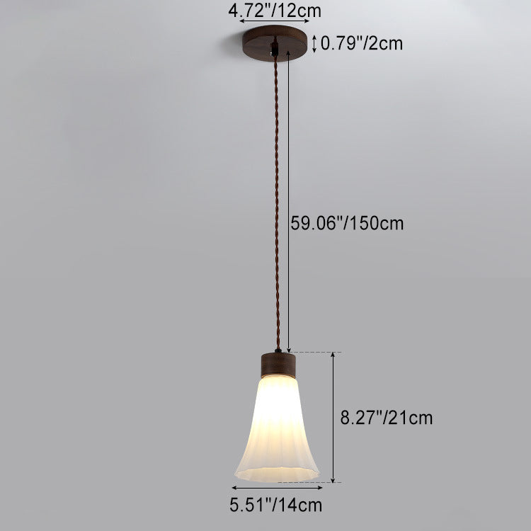 Moderne Einfachheit Walnuss Glas Runde Glocke Kuppel 1-Licht Pendelleuchte für Esszimmer 