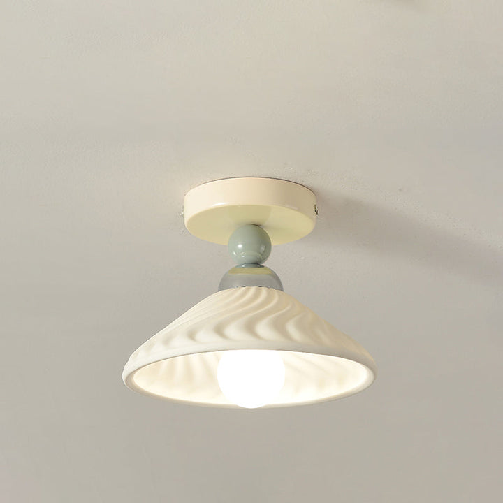 Luz de techo semiempotrada de 1 luz con pantalla redonda geométrica de cerámica crema contemporánea escandinava para sala de estar 