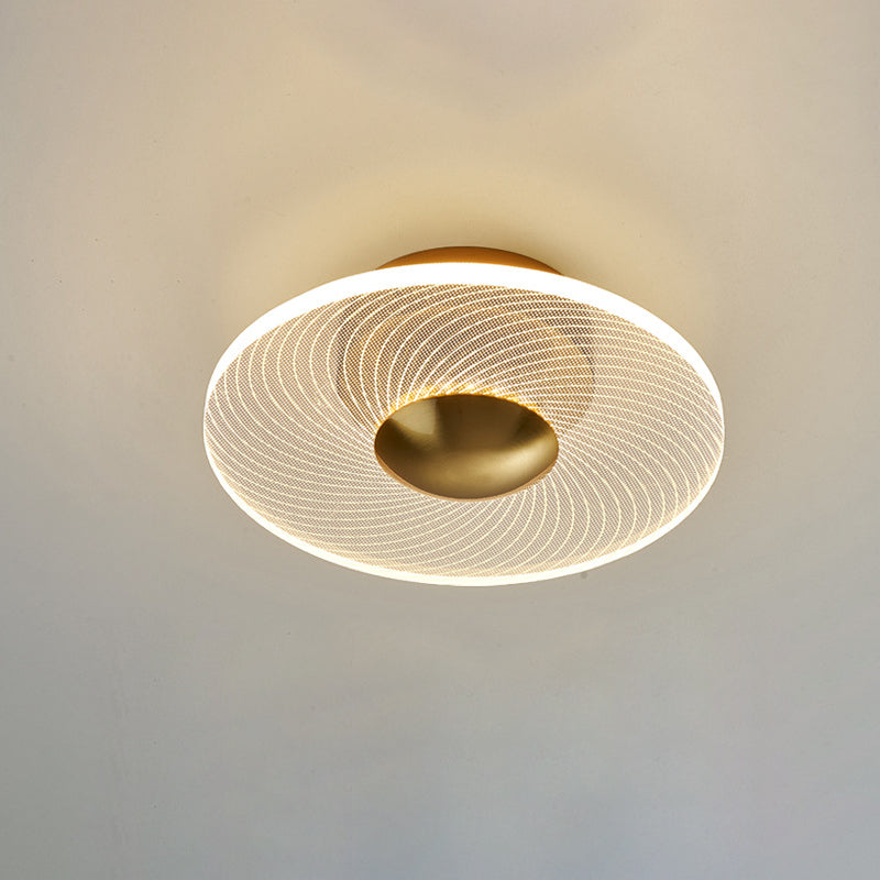 Contemporary Luxury Geometric Circular Vertical Grain Acrylic LED Semi-Flush Mount Ceiling Light For Living Room