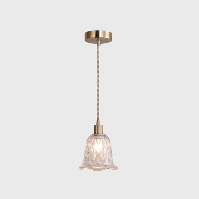 Zeitgenössische Luxus-Antik Messing Blume Glas Design 1-Licht Pendelleuchte für Wohnzimmer 