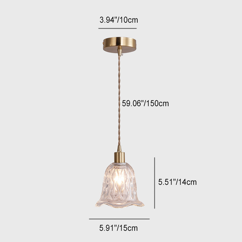 Zeitgenössische Luxus-Antik Messing Blume Glas Design 1-Licht Pendelleuchte für Wohnzimmer 