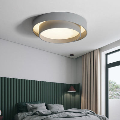 Simplicité Contemporaine Plafonnier LED en Fer à Deux Couches avec Abat-jour Rond pour Salon 