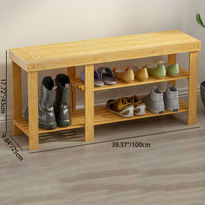 Traditional Chinese Rectangle Heather Bamboo Shoe Storage 2-Shelf For Entryways