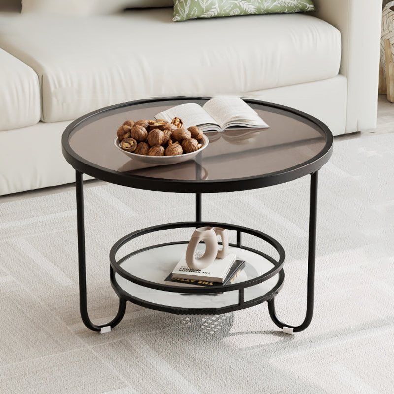 Table basse ronde en verre strié à la simplicité moderne, à deux niveaux, pour le salon 