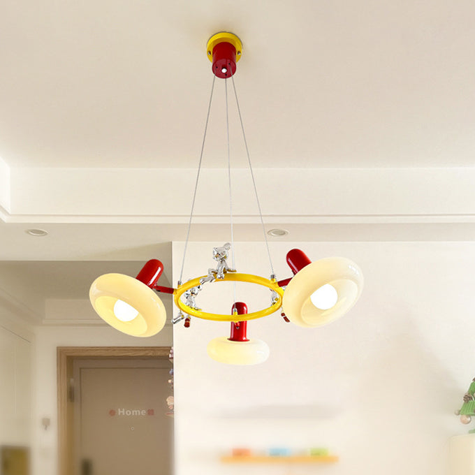 Lámpara de araña contemporánea con anillo de hierro nórdico y pantalla de vidrio de conejo de 3/5/6 luces para sala de estar 