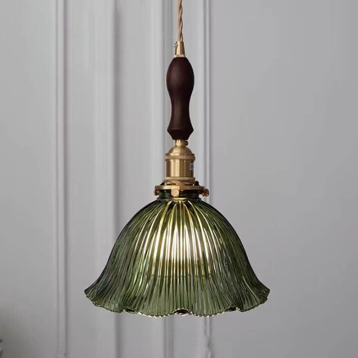 Nordic Modern Minimalist Flower Copper Walnut Glass 1-Light Pendant Light