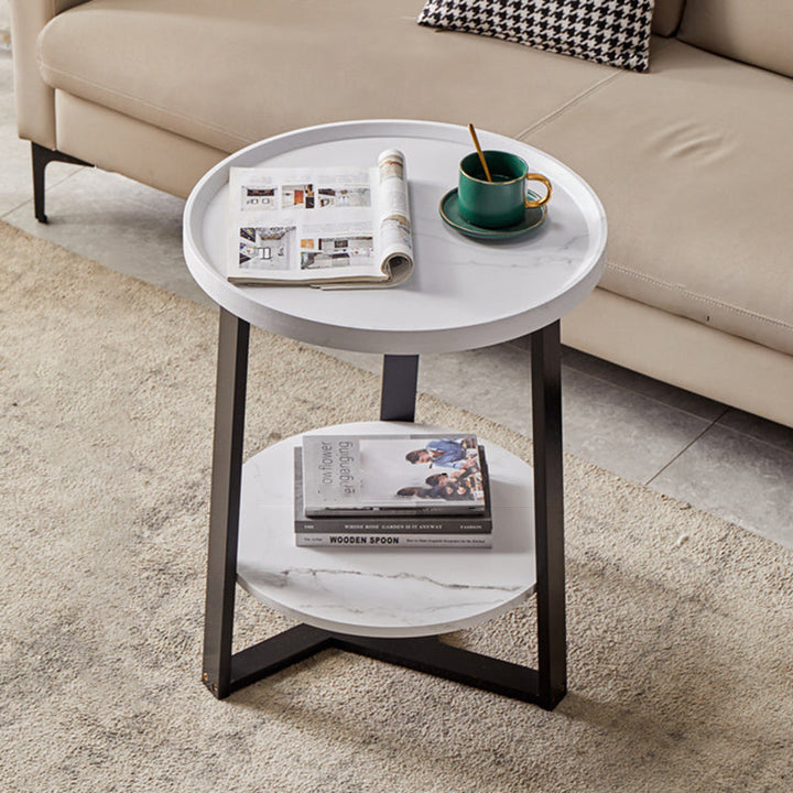 Contemporary Nordic Round Iron MDF Coffee Table 2-Tier For Living Room