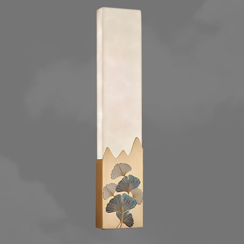 Applique murale LED rectangulaire en marbre chinois traditionnel tout-cuivre pour chambre à coucher 