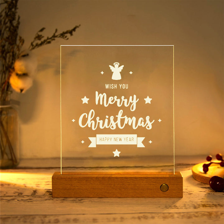Moderne Weihnachtsrechteckige Acrylplatte Massivholz USB LED Tischlampe 